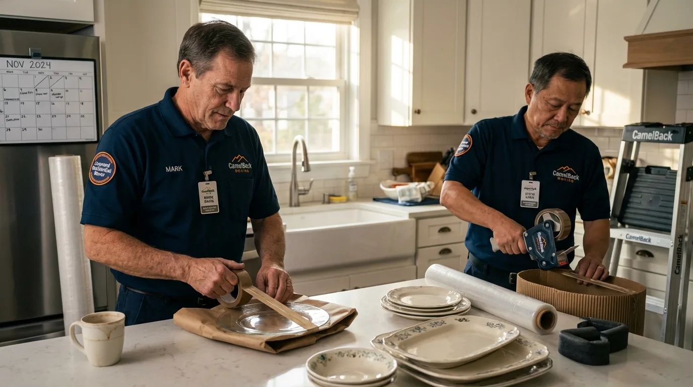 Professional crew packing kitchen dishware in Groveton, TX